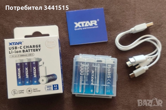 Xtar 1.5V 3000mAh Li-Ion AA, LR6, 1200 цикъл, USB-C - 4 броя комплект, снимка 2 - Друга електроника - 52705112