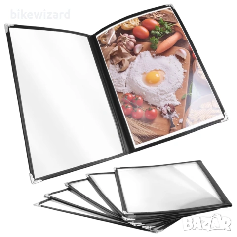 5-частични поставки за менюта A4, двойно сгъваеми, прозрачни PVC за ресторанти и барове – черни НОВИ