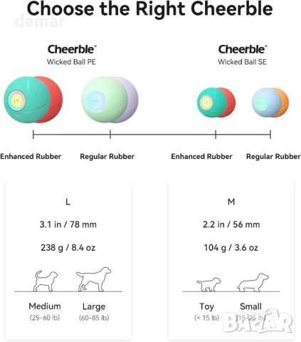 Cheerble Интерактивна топка за кучета, играчка с 3 интерактивни режима, с LED светлини, зелена, снимка 3 - За кучета - 46446157