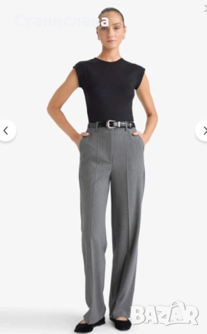Елегантен нов дамски панталон в сиво с райе, снимка 3 - Панталони - 52747090