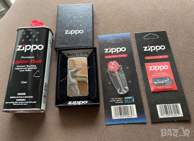 Комплект-оригинална Zippo запалка+ оригинални аксесоари: пълнител 125 ml, камъчета и фитил