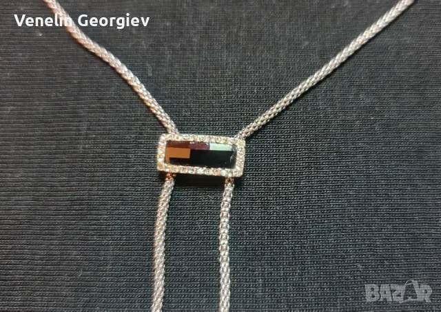 Дамски комплект, сребърно колие и обици, с камъни циркони и оникс 925, снимка 5 - Колиета, медальони, синджири - 49831841