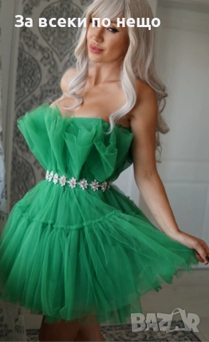 Къса Ефирна Тюлена Рокля Без Презрамки - Различни Цветове  Код Roni33, снимка 12 - Рокли - 54011619