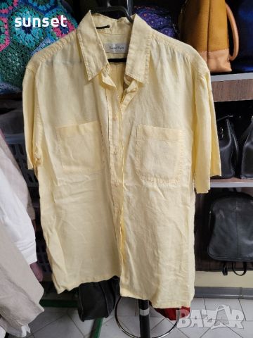 жълта ленена риза,къс ръкав- 40 размер , снимка 1 - Ризи - 45430157