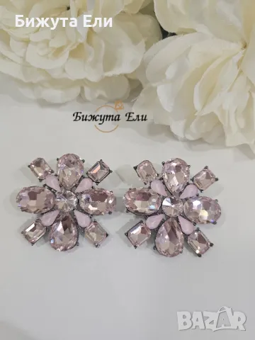 Обеци розови кристали цветя , снимка 2 - Обеци - 49844991