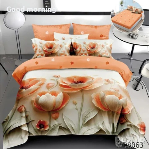 Флорален комплект с ластик, 100% памук 1 бр. х плик за завивка 200 x 230 cm 1 бр. х долен чаршаф , снимка 3 - Спално бельо - 54090324