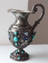 Стара Антикварна Сребърна кана за вода/сребро 925 проба,емайл,тюркуази/чаша,сребро/, снимка 1