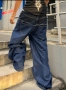 Нови baggy Casual Loose Fit Jeans дънки панталони карго двойни черно сини дизайн размер 34, снимка 3