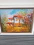 Малка картина масло върху фазер в рамка/Димитър Генев/селска къща, снимка 1