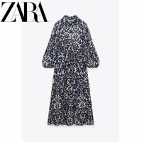 Zara-L-Дълга рокля в синьо и екрю, снимка 5 - Рокли - 45402980