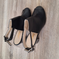 Чисто нови черни сандали на ток, снимка 6 - Сандали - 45019136