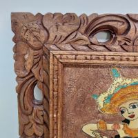 Уникална картина на танцуваща индийка в прекрасна дърворезбована рамка
, снимка 4 - Антикварни и старинни предмети - 45698727
