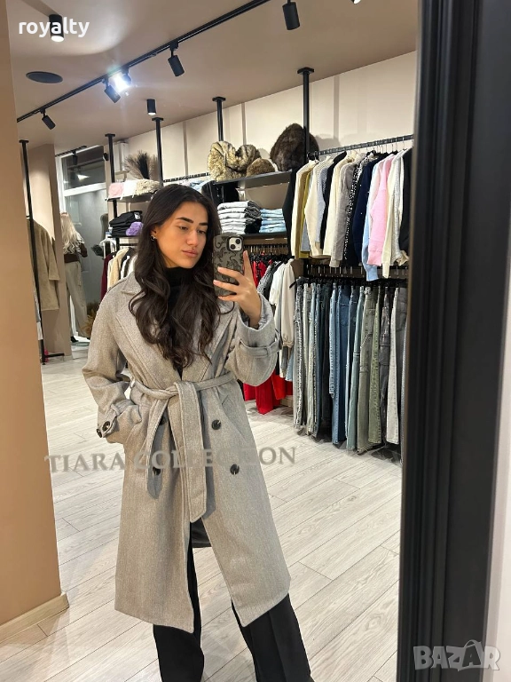 Сиво Дамско Дълго Палто , снимка 1