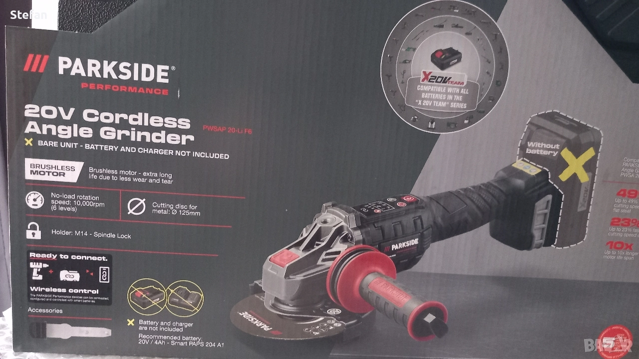 Акумулаторен Безчетков Ъглошлайф PARKSIDE, снимка 1
