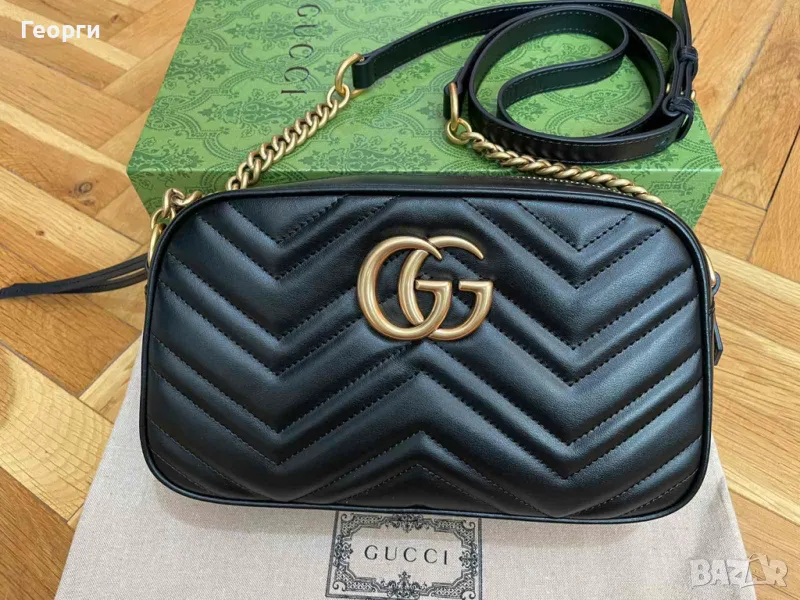 Дамска Чанта Гучи Marmont черна Кожа Автентична Злато Лого ГГ Gucci GG, снимка 1