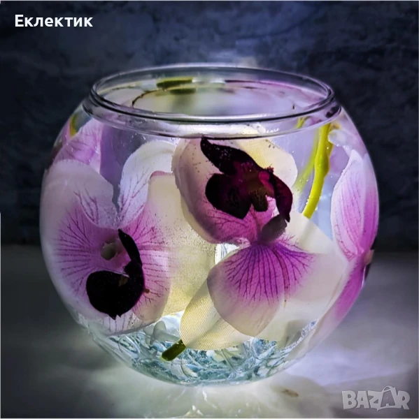 Мултифунционален стъклен декоративен съд; Орхидеи в смола., снимка 1