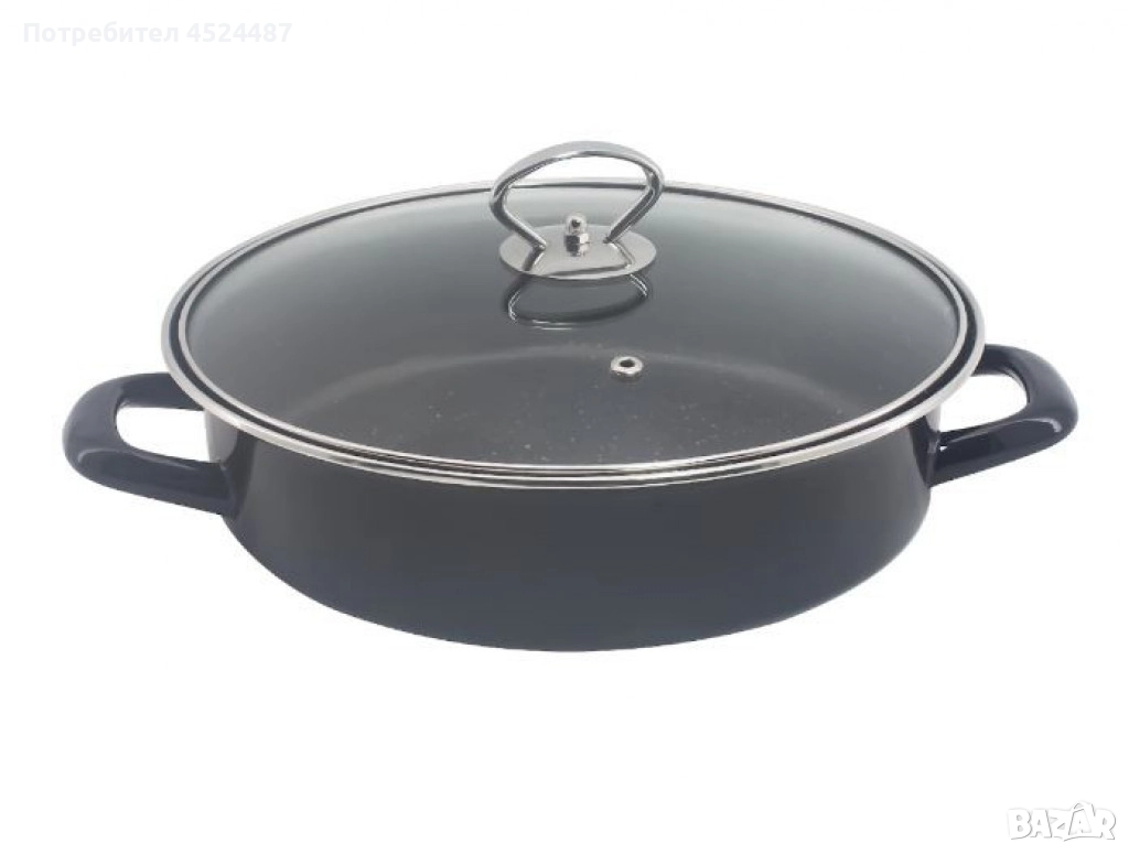 Тава с капак Rosberg, различни размери, черна/въгл.стомана с незалеп.покр., снимка 1