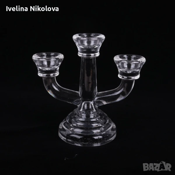 Стъклен троен свещник, снимка 1