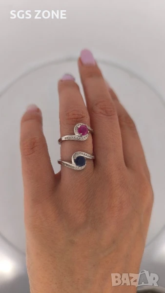 СРЕБЪРЕН ПРЪСТЕН С РУБИНИ, САПФИРИ , снимка 1