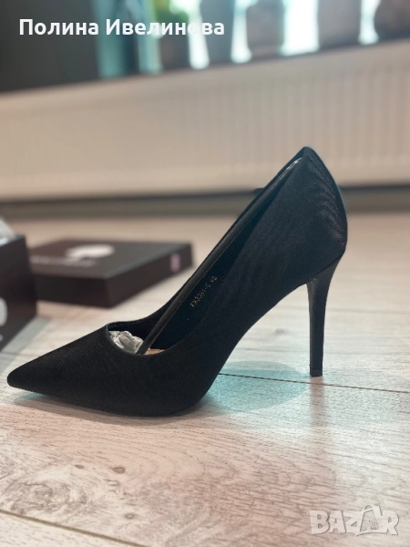 Обувки на ток черен сатен, снимка 1