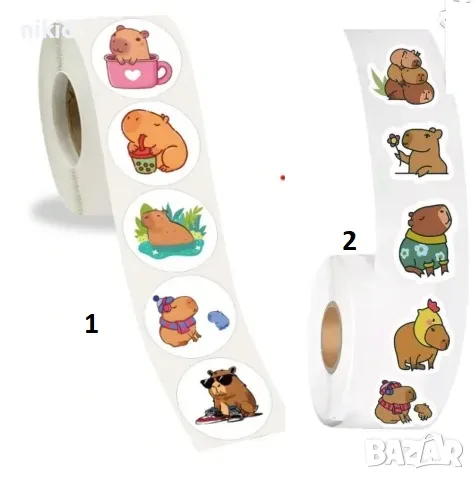100 бр Капибара Capybara малки самозалепващи лепенки стикери ръчна изработка подарък, снимка 1