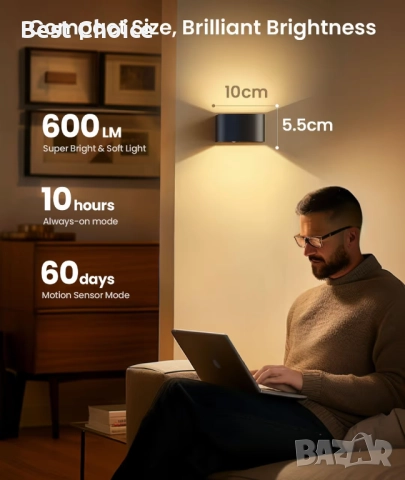 4 LED стенни лампи, безжични, презареждащ със сензор за движение и дистанционно., снимка 2 - Лампи за стена - 52908766