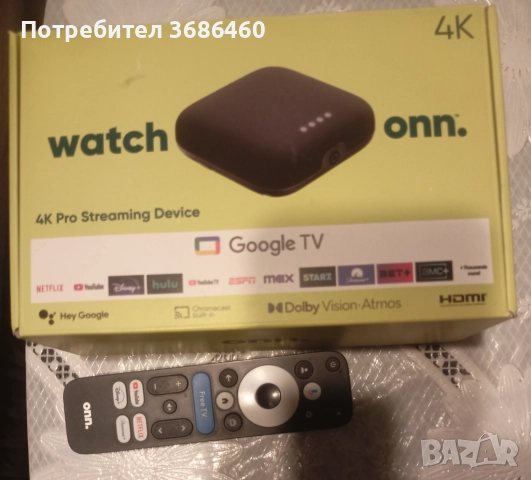 Android tv box ONN 4k pro, снимка 4 - Плейъри, домашно кино, прожектори - 50526310
