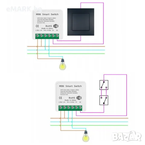 WiFi смарт мини модул за управление на електроуреди, стенни лампи, LED ленти и др. чрез мобилно устр, снимка 2 - Друга електроника - 49254911