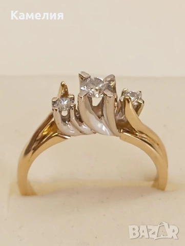 Златен пръстен с брилианти , снимка 5 - Пръстени - 54204934