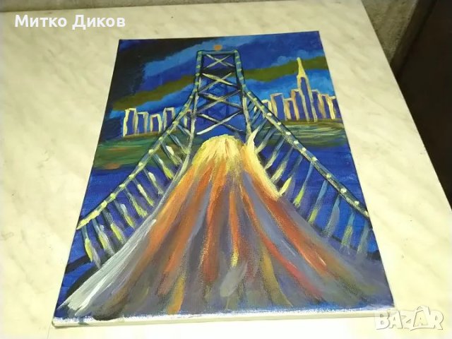 Картина пейзаж акрилни бои Мост -30х40см, снимка 5 - Картини - 50303486