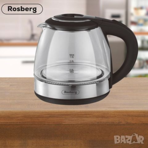 Електрическа кана Rosberg R51230Q, 1500W, 1л., стъклена, Черен,2 ГОДИНИ ГАРАНЦИЯ, снимка 3 - Кани - 46390058