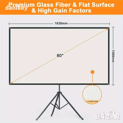 Full HD проектор + 80" Екран за проектор със стойка, снимка 8 - Плейъри, домашно кино, прожектори - 53281111