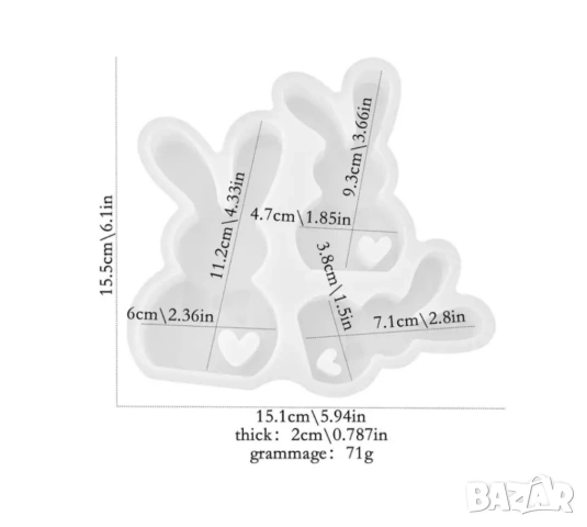 Молд зайци 3 размера, снимка 7 - Форми - 53257760