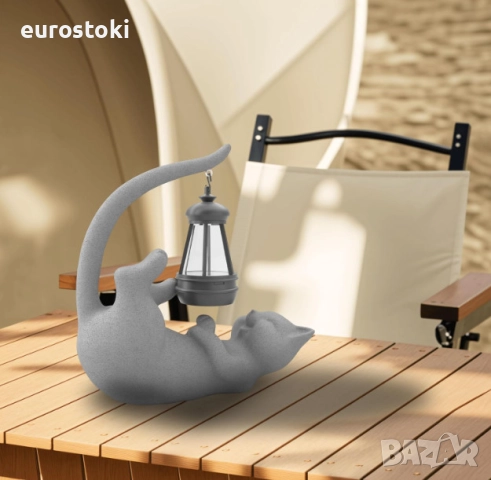 Декоративна статуя Котка със соларно фенерче, градинска фигурка от смола, декорация за дом/градина, снимка 7 - Градински мебели, декорация  - 52506755