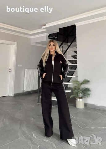 ватиран дамски екип в черно и бежово, снимка 5 - Комплекти - 52814633