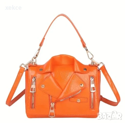 Оранжева дамска чанта рокерско яке
