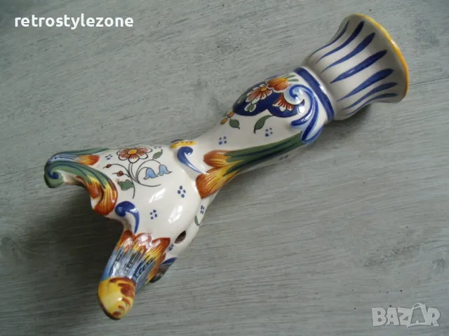 № 8048 стар френски порцеланов свещник  - Vieux Rouen France - fait main  - надпис / маркировка  , снимка 5 - Други ценни предмети - 50290937