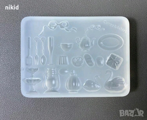 мини сервиз прибори домакински съдове лебед силиконов молд форма фондан смола , снимка 2 - Форми - 51478806
