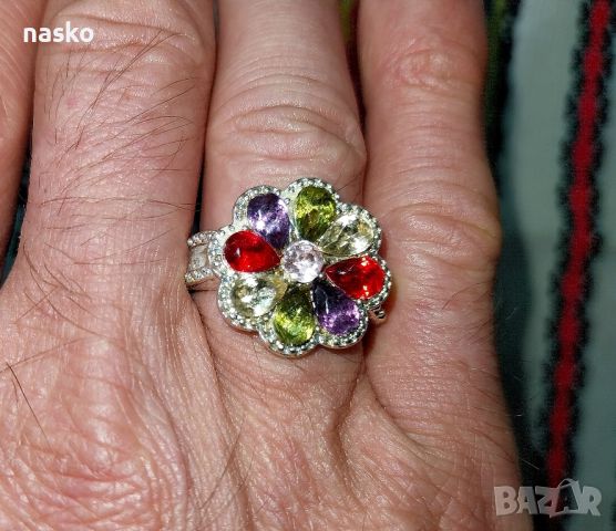Дамски пръстен с цветни циркони, снимка 5 - Пръстени - 46435738