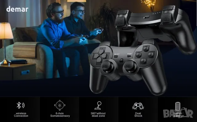 Zexrow PS3 безжичен контролер, за PS3, с двойна вибрация, USB зареждане, 2 броя, снимка 7 - Аксесоари - 49794261