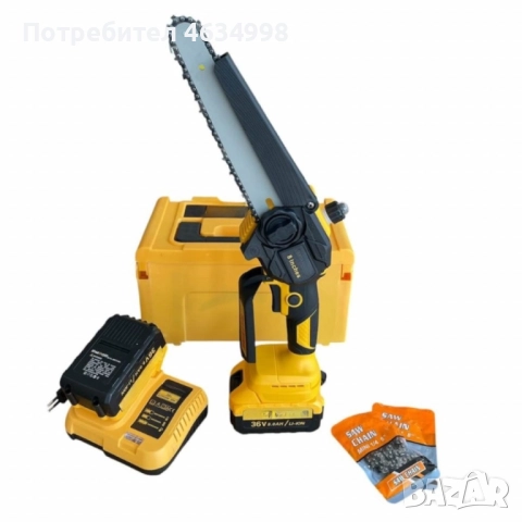 Акумулаторна Резачка 36V 8Ah с Шина 15 см – Трион с Автоматично Смазване и 2 Вериги, снимка 3 - Моторни триони/резачки - 52581371