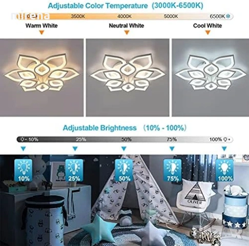 Димируема LED лед полилей лампа Модерна, форма на цвете, дистанционно, снимка 5 - Лампи за таван - 53206239