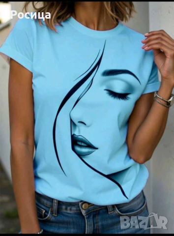 Дамска блуза с къс ръкав L размер в синьо