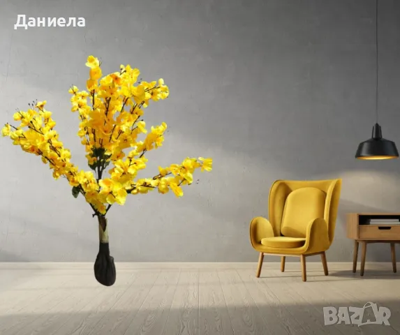 Декоративно изкуствено цвете с жълти цветове, 100см, снимка 3 - Декорация за дома - 49831208