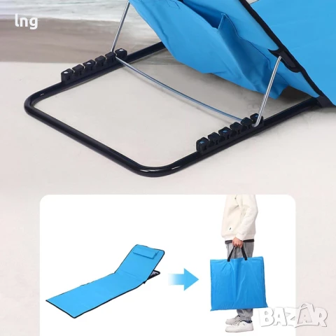 Продавам: Лек и Сгъваем Плажен Шезлонг с Подглавник и Джоб, снимка 8 - Къмпинг мебели - 50927321