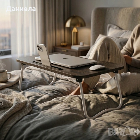 Мултифункционална сгъваема маса за лаптоп или хранене, с поставка за таблет и телефон, снимка 5 - Маси - 53881876
