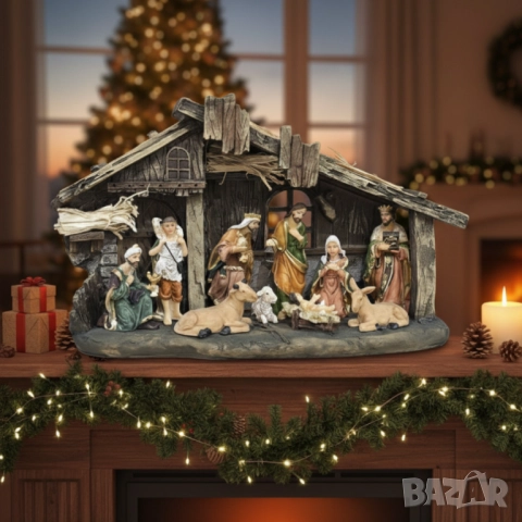 Коледна декоративна сцена с фигурки на Светото семейство – символ на любов и хармония, снимка 4 - Други стоки за дома - 52134054