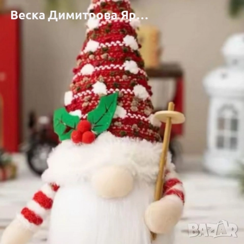 Светеща коледна играчка – Декорация с LED осветление и плетена шапка, снимка 3 - Декорация за дома - 52587306