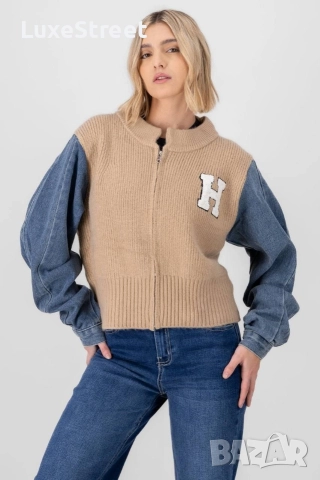 Кашмирена Жилетка с Деним Ръкави - Кафява 🤍, снимка 2 - Жилетки - 52555242