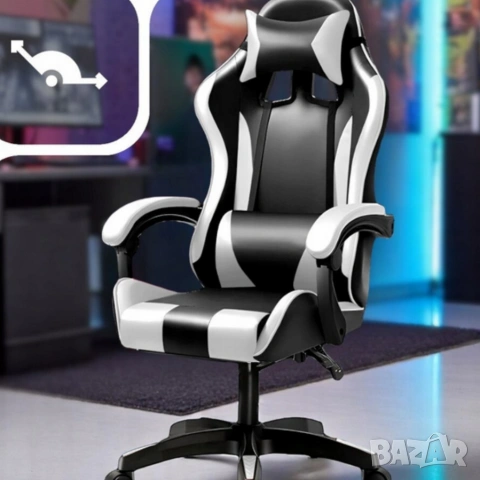 Ергономичен офис и геймърски стол – бял | Регулируем | Комфорт за гръб и врат, снимка 4 - Столове - 54205151